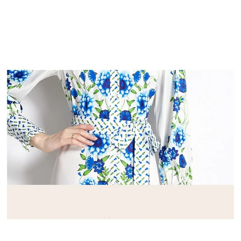 Gentle Print V-Neck Vacation Dress