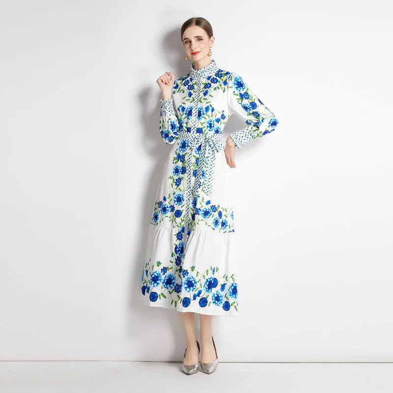Gentle Print V-Neck Vacation Dress
