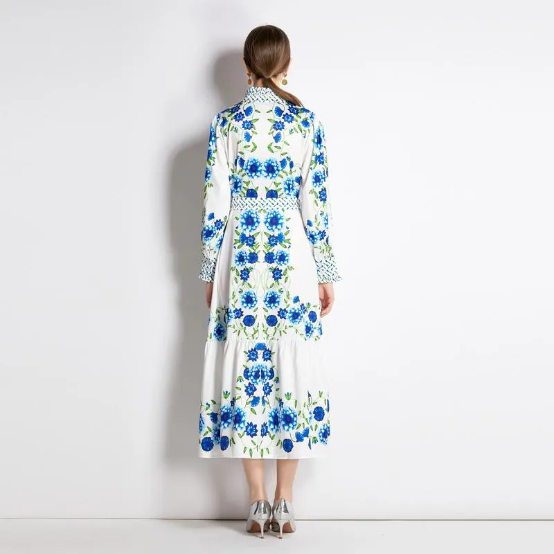 Gentle Print V-Neck Vacation Dress