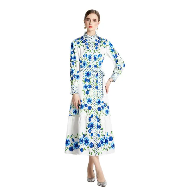Gentle Print V-Neck Vacation Dress