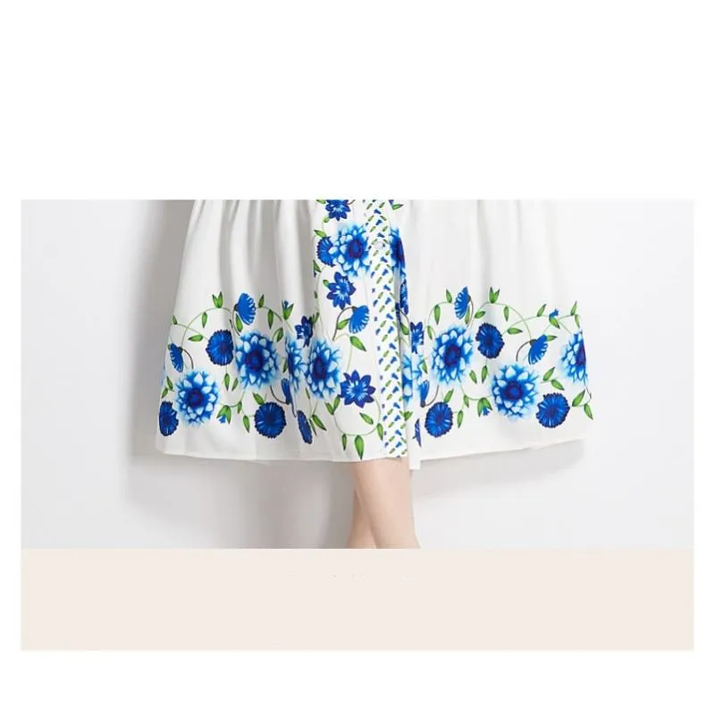 Gentle Print V-Neck Vacation Dress