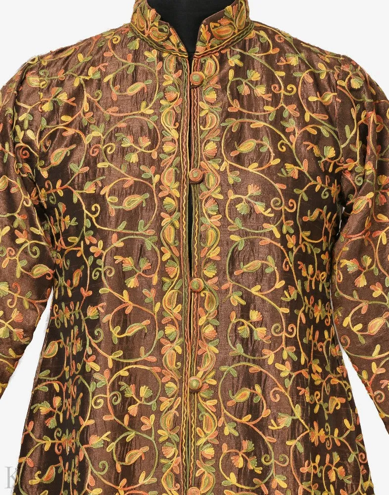 Golden Aari Embroidered Silk Jacket