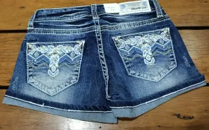 Grace in LA Ladies Stitched Embroidered Pocket Low Rise Denim Shorts - JHW-51596