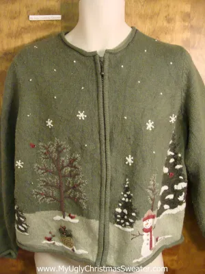 Green Winter Wonderland with Snowman Christmas Sweater