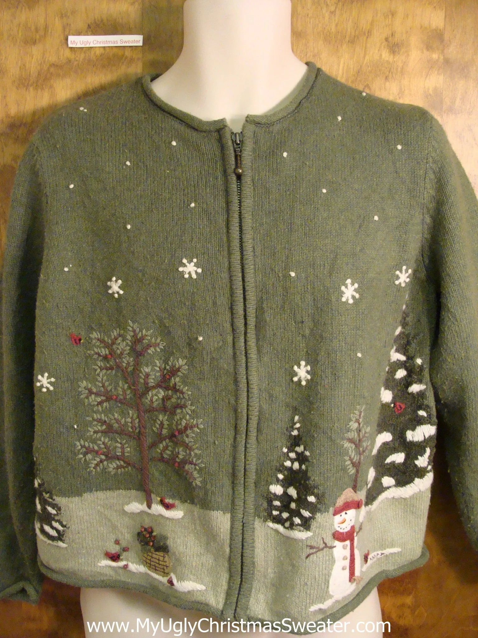 Green Winter Wonderland with Snowman Christmas Sweater