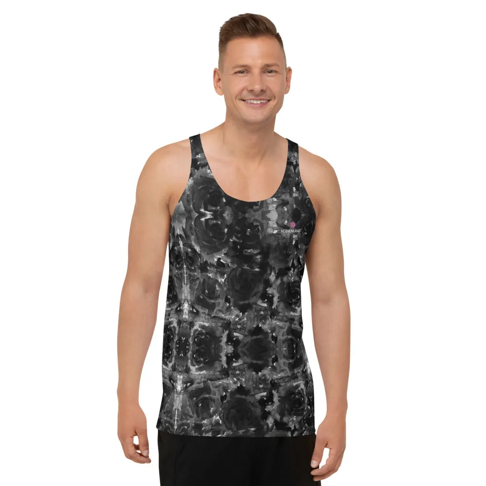 Grey Floral Unisex Tank Top, Floral Rose Abstract Men's or Women's Tanks-Made in USA/EU/MX
