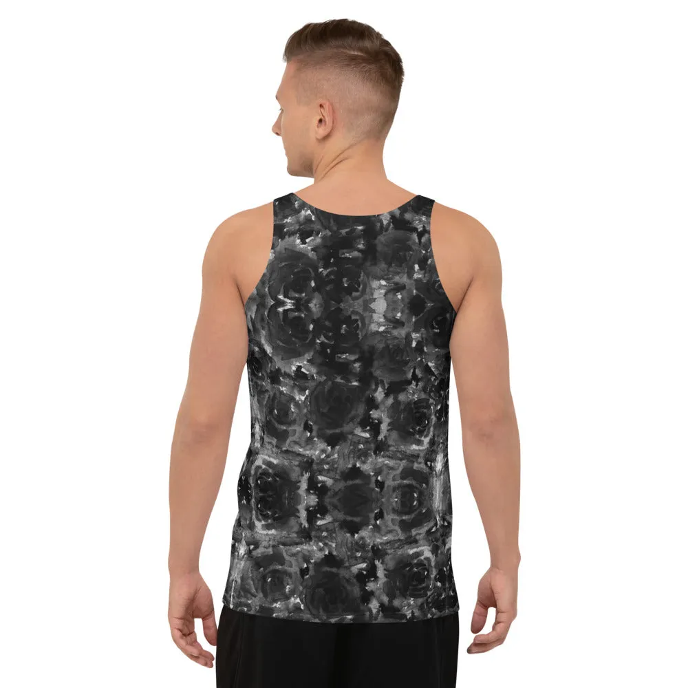 Grey Floral Unisex Tank Top, Floral Rose Abstract Men's or Women's Tanks-Made in USA/EU/MX