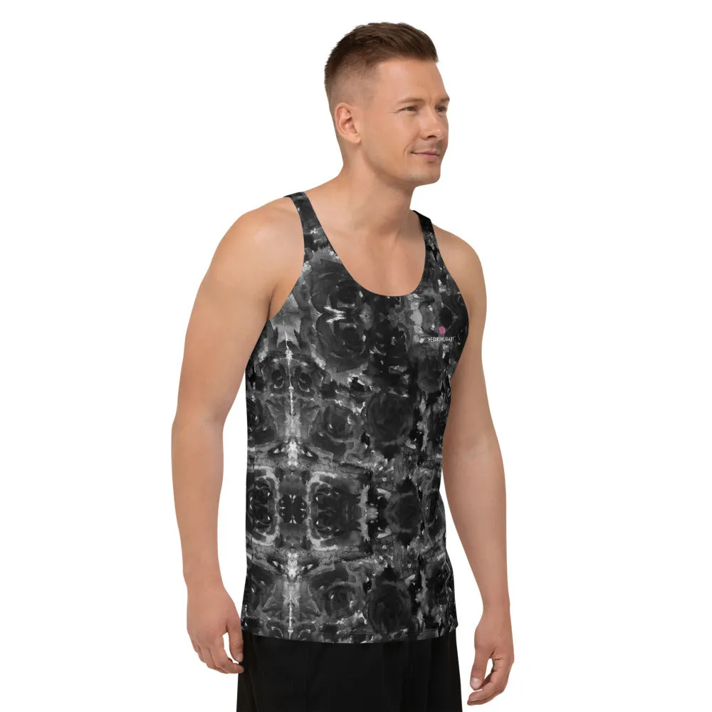 Grey Floral Unisex Tank Top, Floral Rose Abstract Men's or Women's Tanks-Made in USA/EU/MX