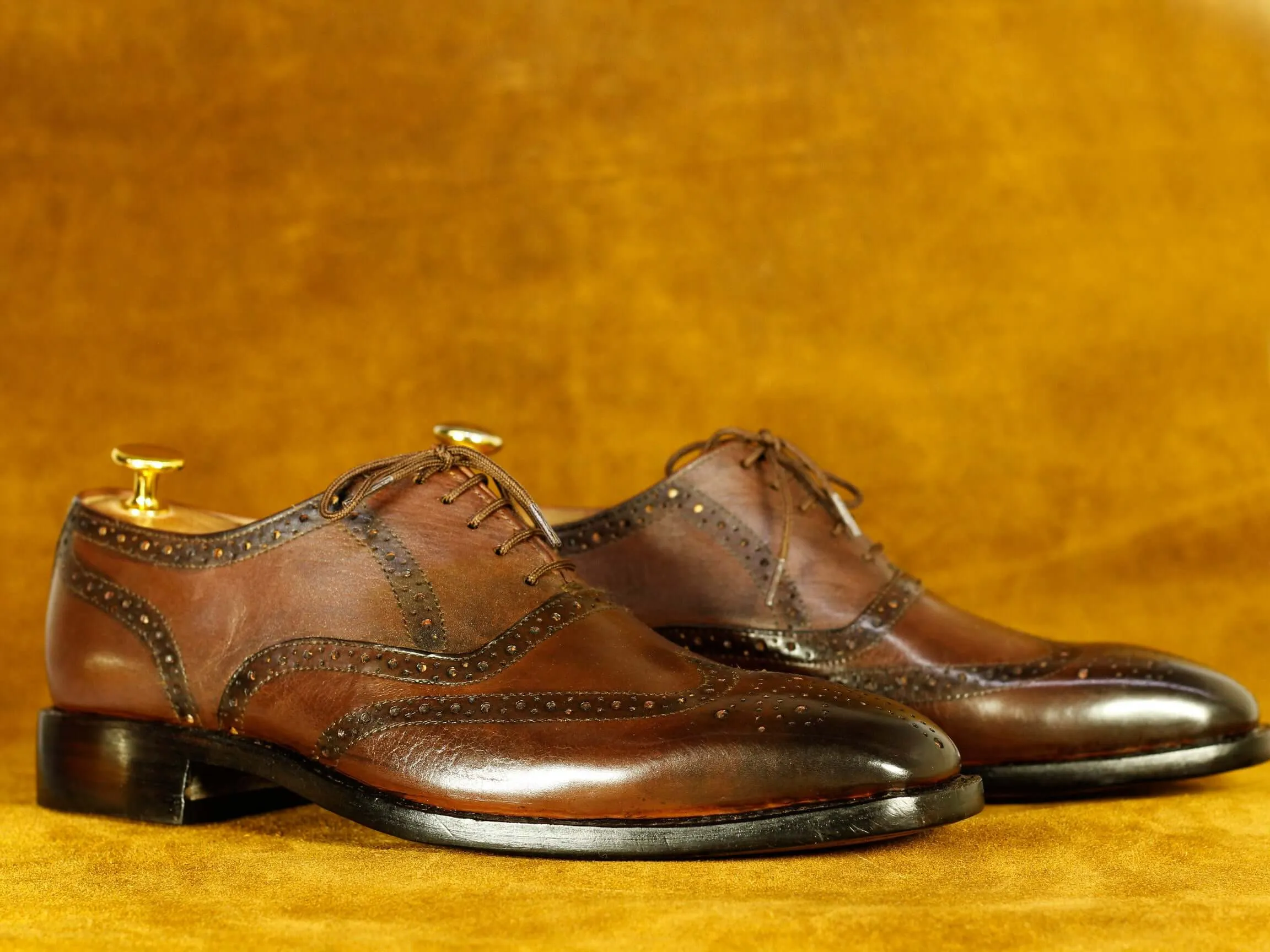 Handmade Brown Wing Tip  Brogue Lace Up Shoes, Men's Dress Shoes