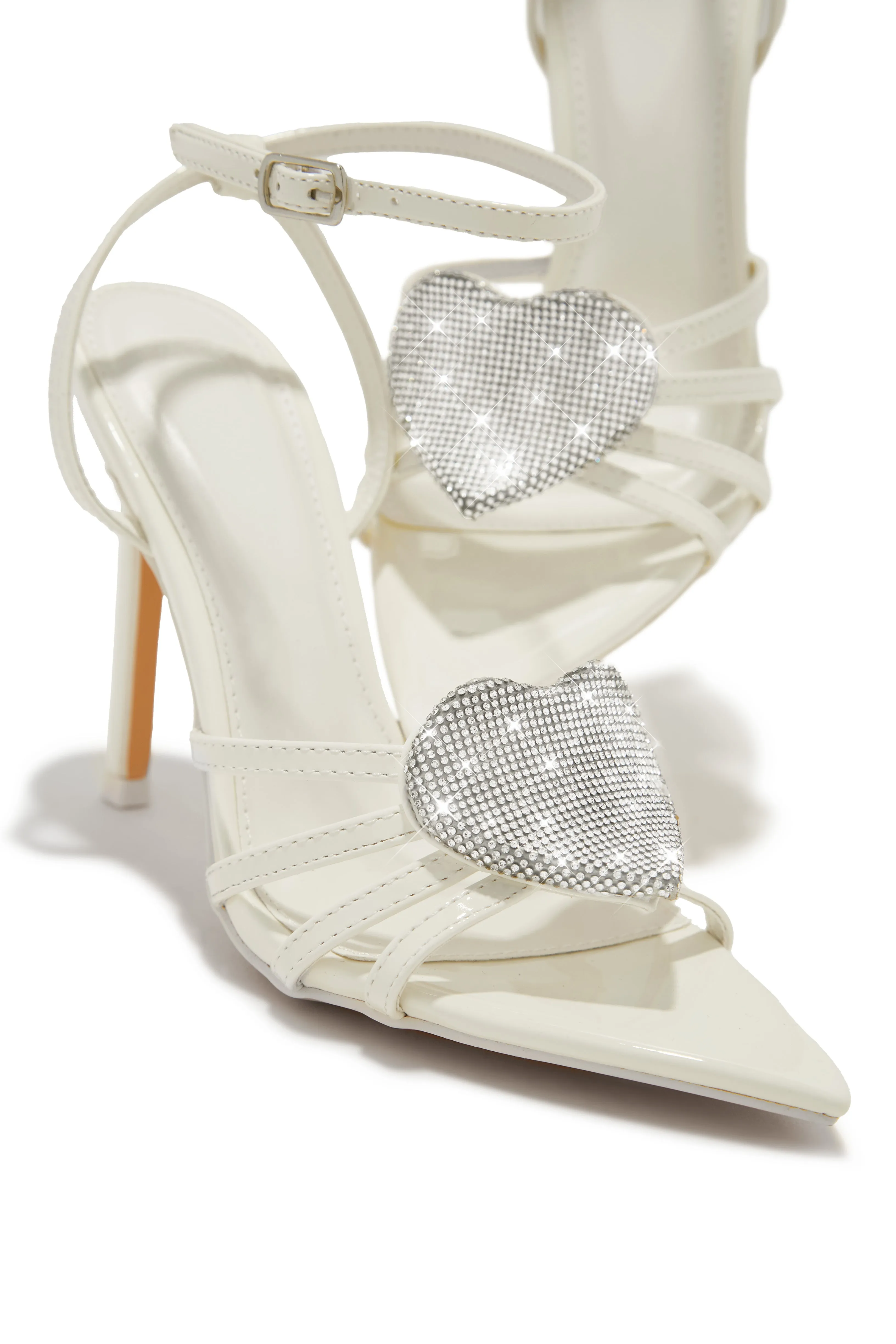 Heartbreaker Heart Embellished High Heels - Cream
