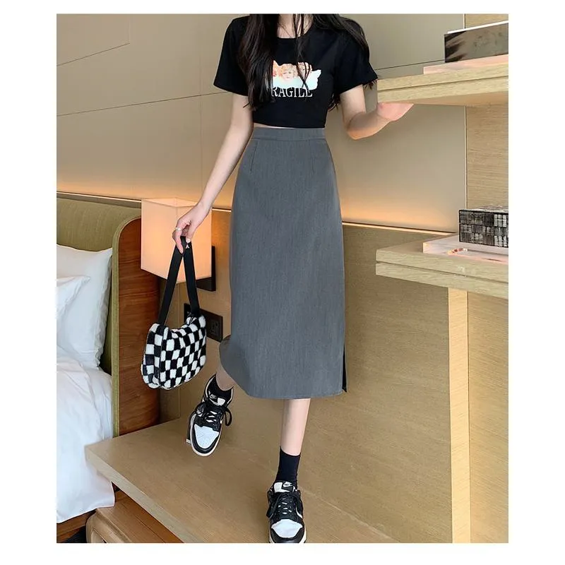 High-Waisted Zipper Split Slimming Bodycon Skirt