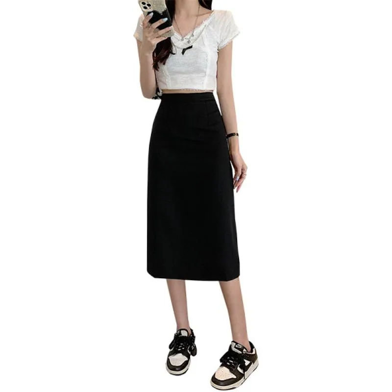 High-Waisted Zipper Split Slimming Bodycon Skirt