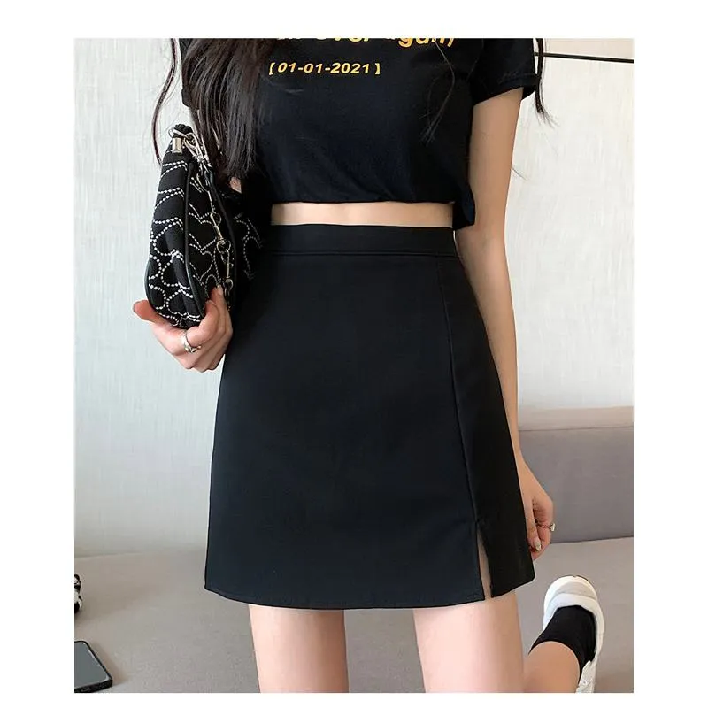 High-Waisted Zipper Split Slimming Bodycon Skirt