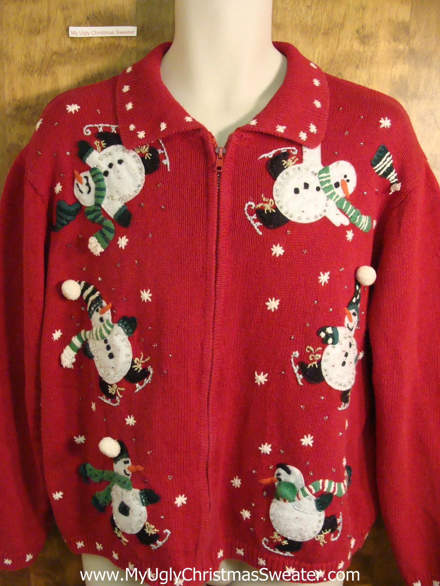 Ice Skating Snowmen Tacky Bad Christmas Sweater