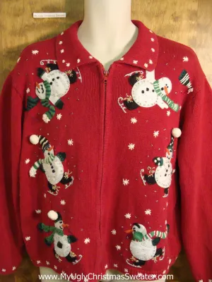 Ice Skating Snowmen Tacky Bad Christmas Sweater