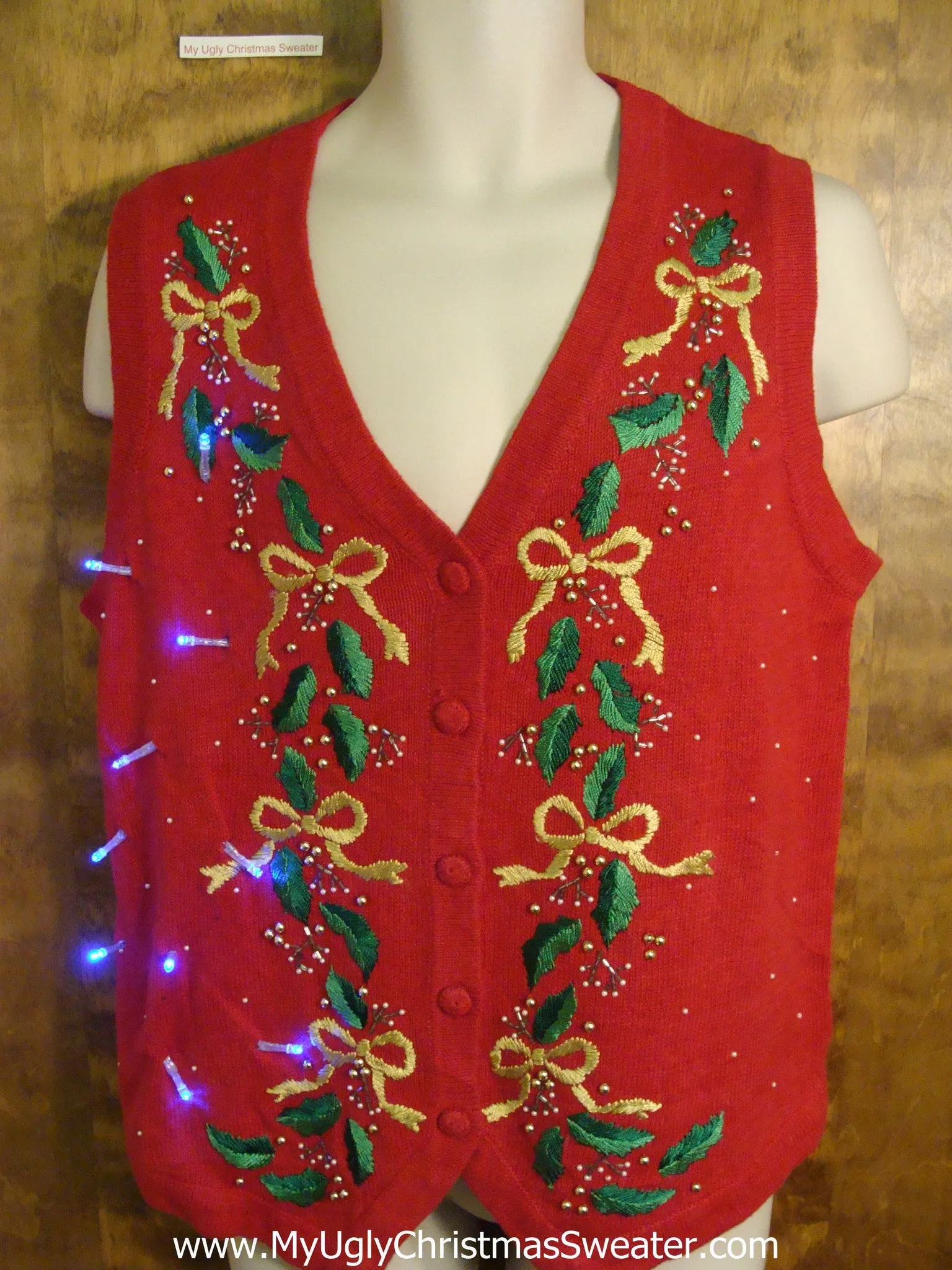 Ivy and Bows Crazy Christmas Sweater Vest with Lights