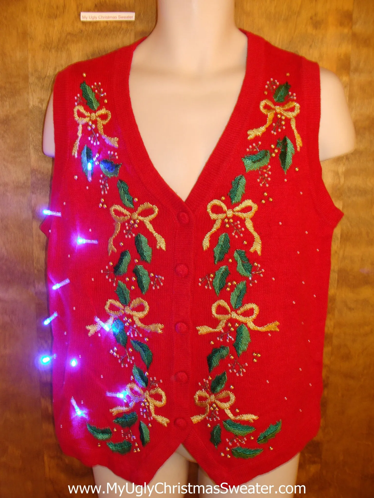 Ivy and Bows Crazy Christmas Sweater Vest with Lights
