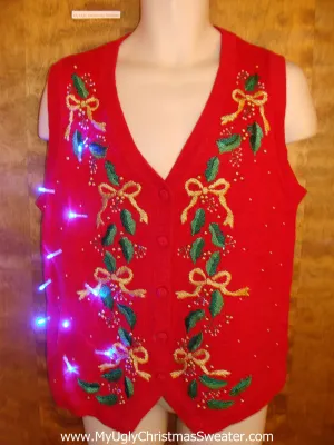 Ivy and Bows Crazy Christmas Sweater Vest with Lights
