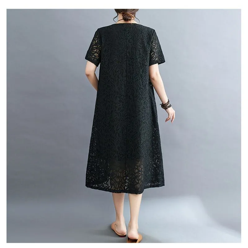 Lace Plus Slimming Round Neck Quality Dress