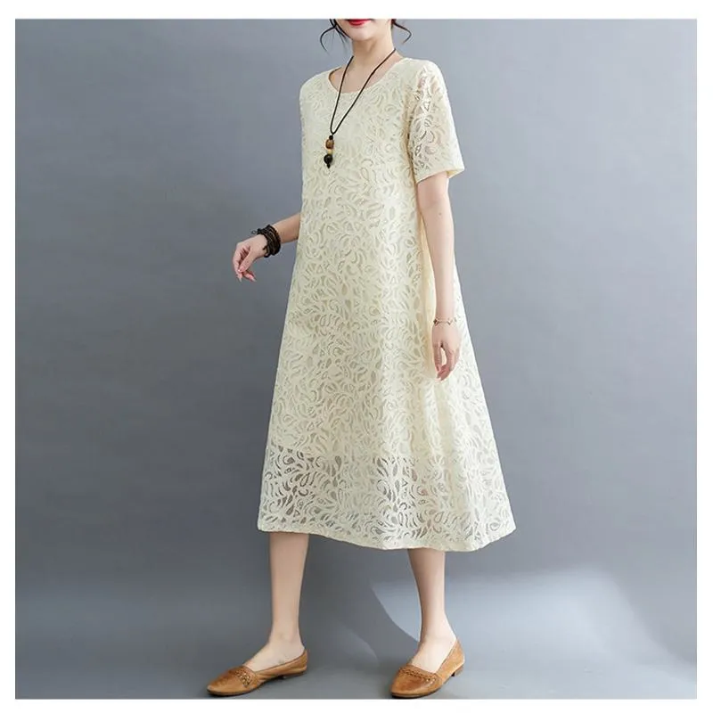 Lace Plus Slimming Round Neck Quality Dress
