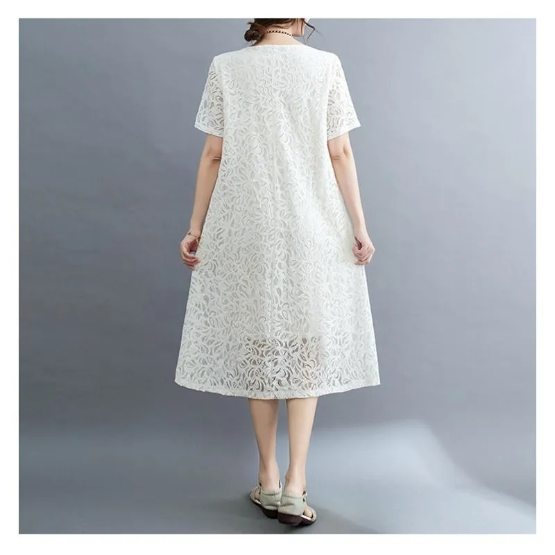 Lace Plus Slimming Round Neck Quality Dress