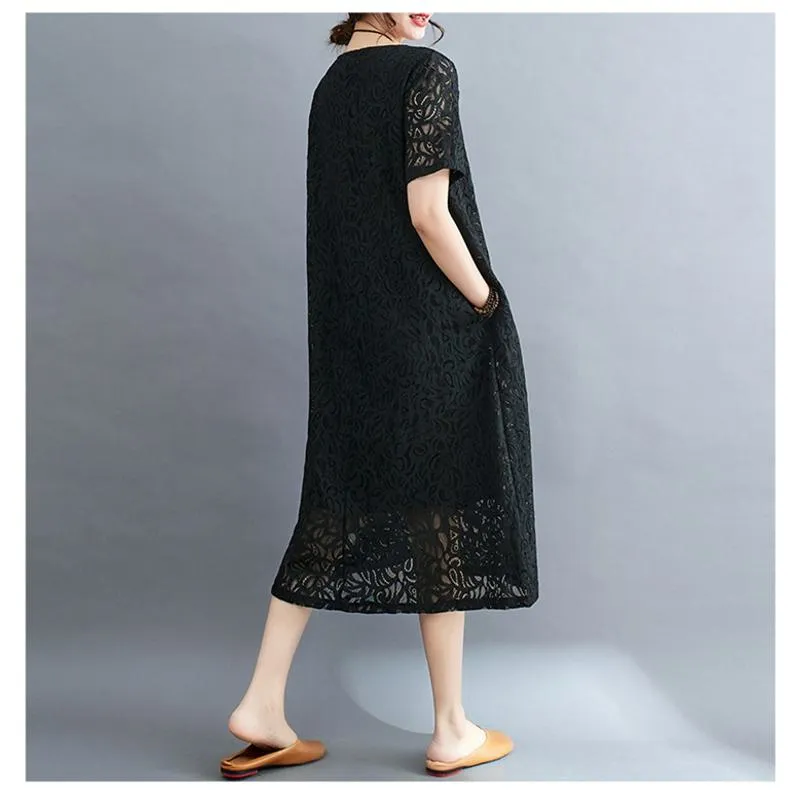 Lace Plus Slimming Round Neck Quality Dress