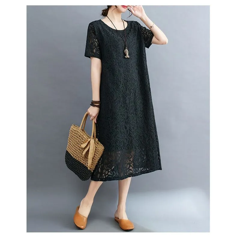 Lace Plus Slimming Round Neck Quality Dress
