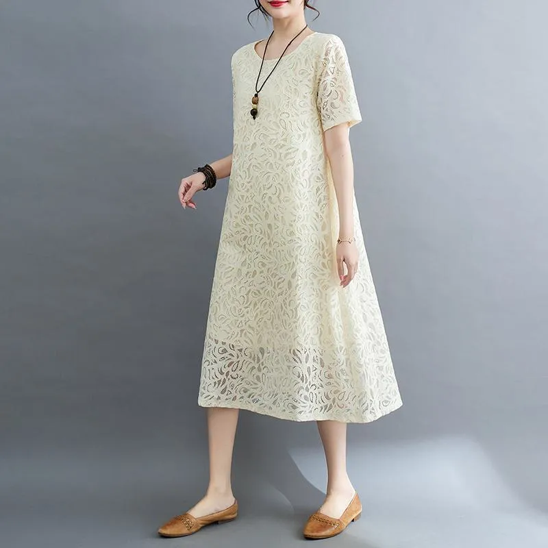 Lace Plus Slimming Round Neck Quality Dress