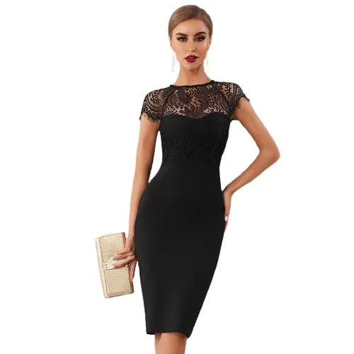 Lace Short Sleeve Hollow Out Bodycon Dresses For Women