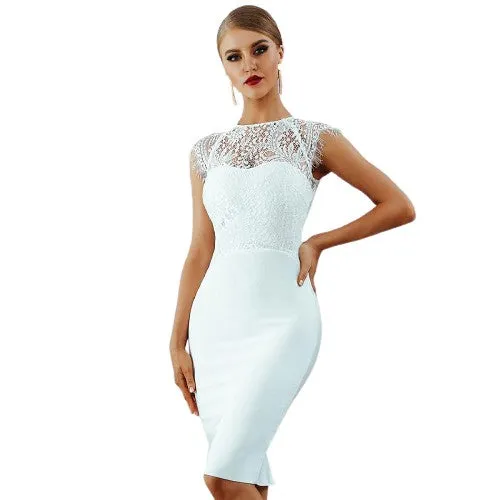 Lace Short Sleeve Hollow Out Bodycon Dresses For Women
