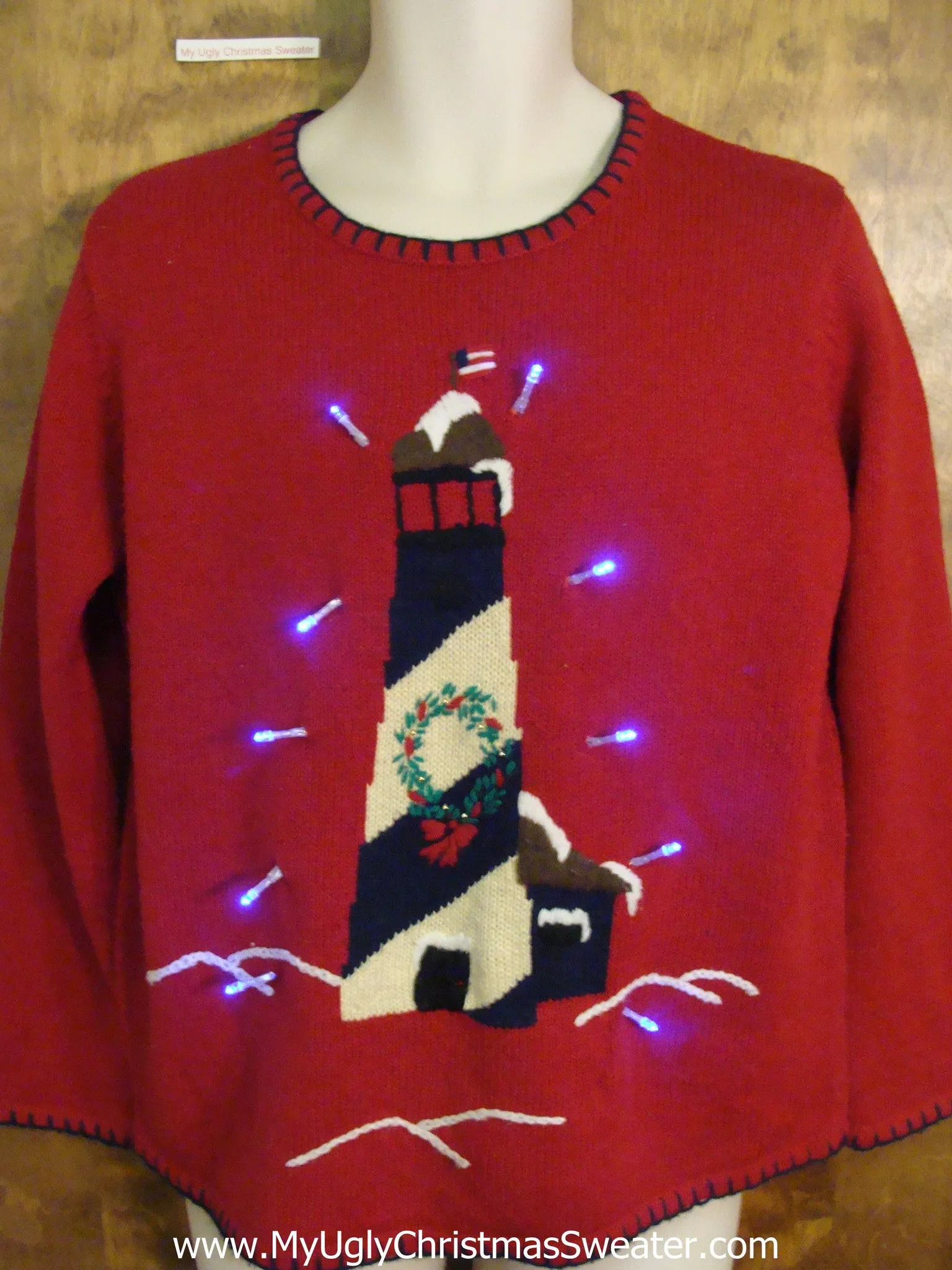 Lighthouse with Wreath Light Up Ugly Xmas Sweater