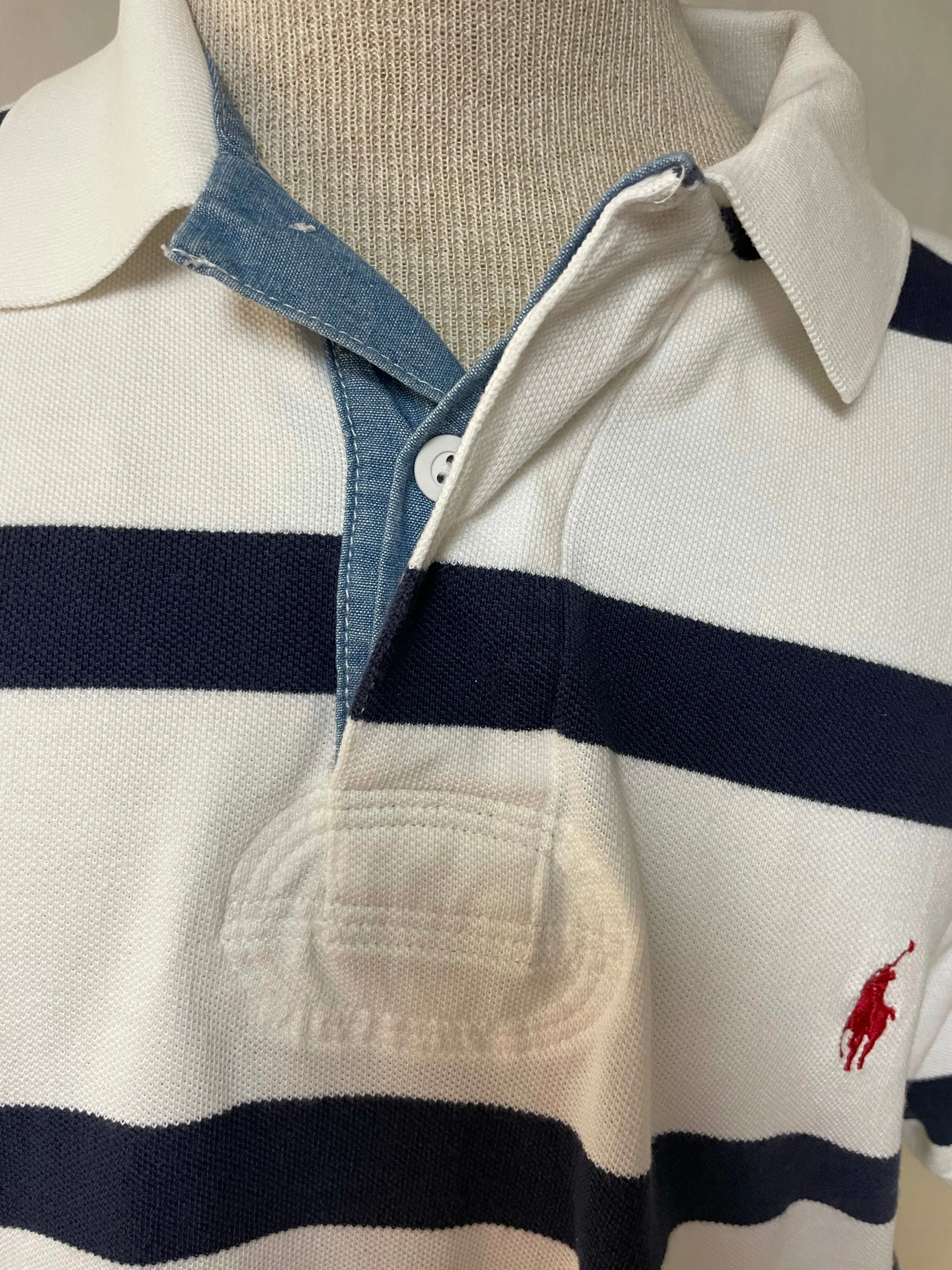 <€€*v Mens RALPH  LAUREN Custom Fit POLO Cotton Short Sleeve Shirt XL Blue Stripe