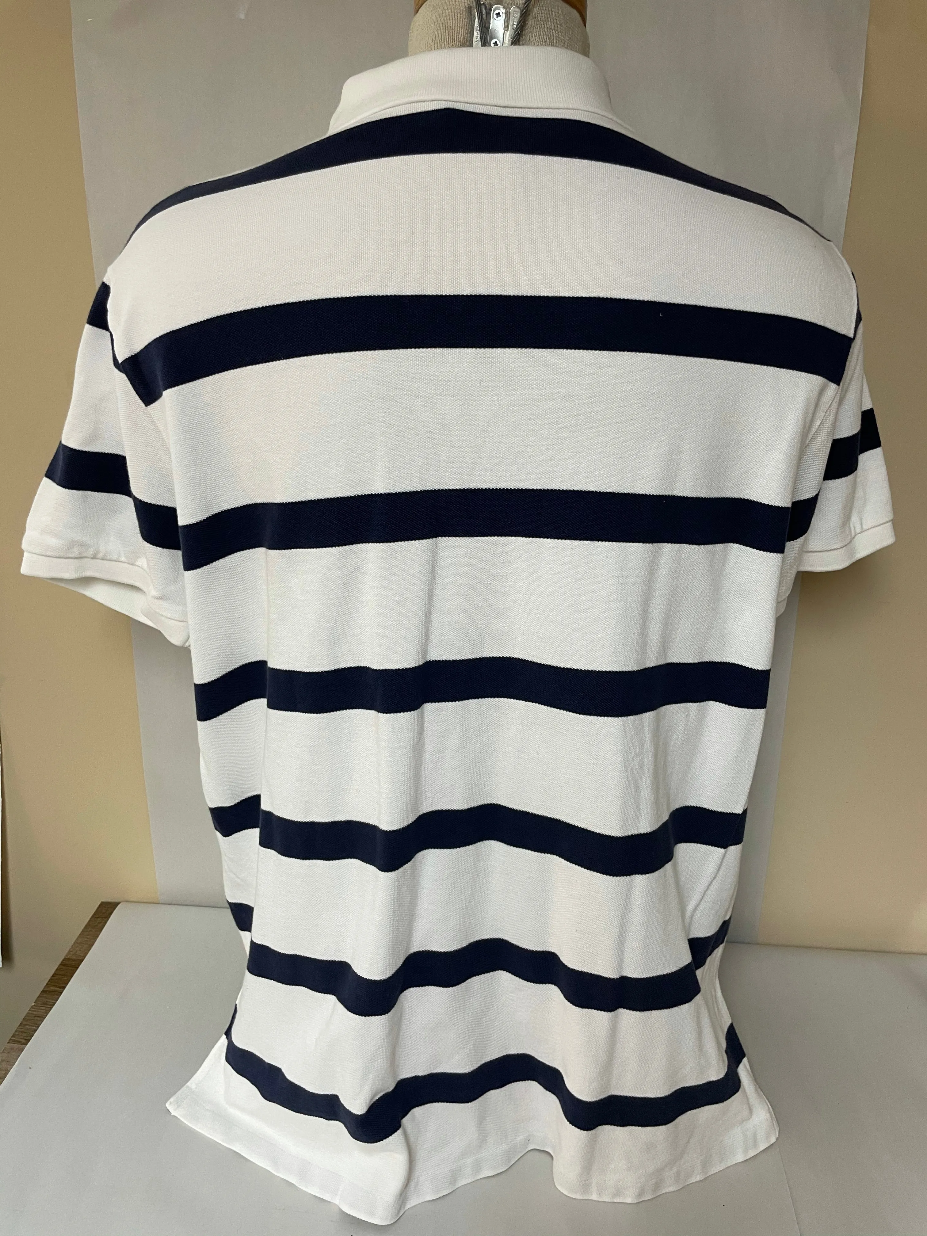 <€€*v Mens RALPH  LAUREN Custom Fit POLO Cotton Short Sleeve Shirt XL Blue Stripe