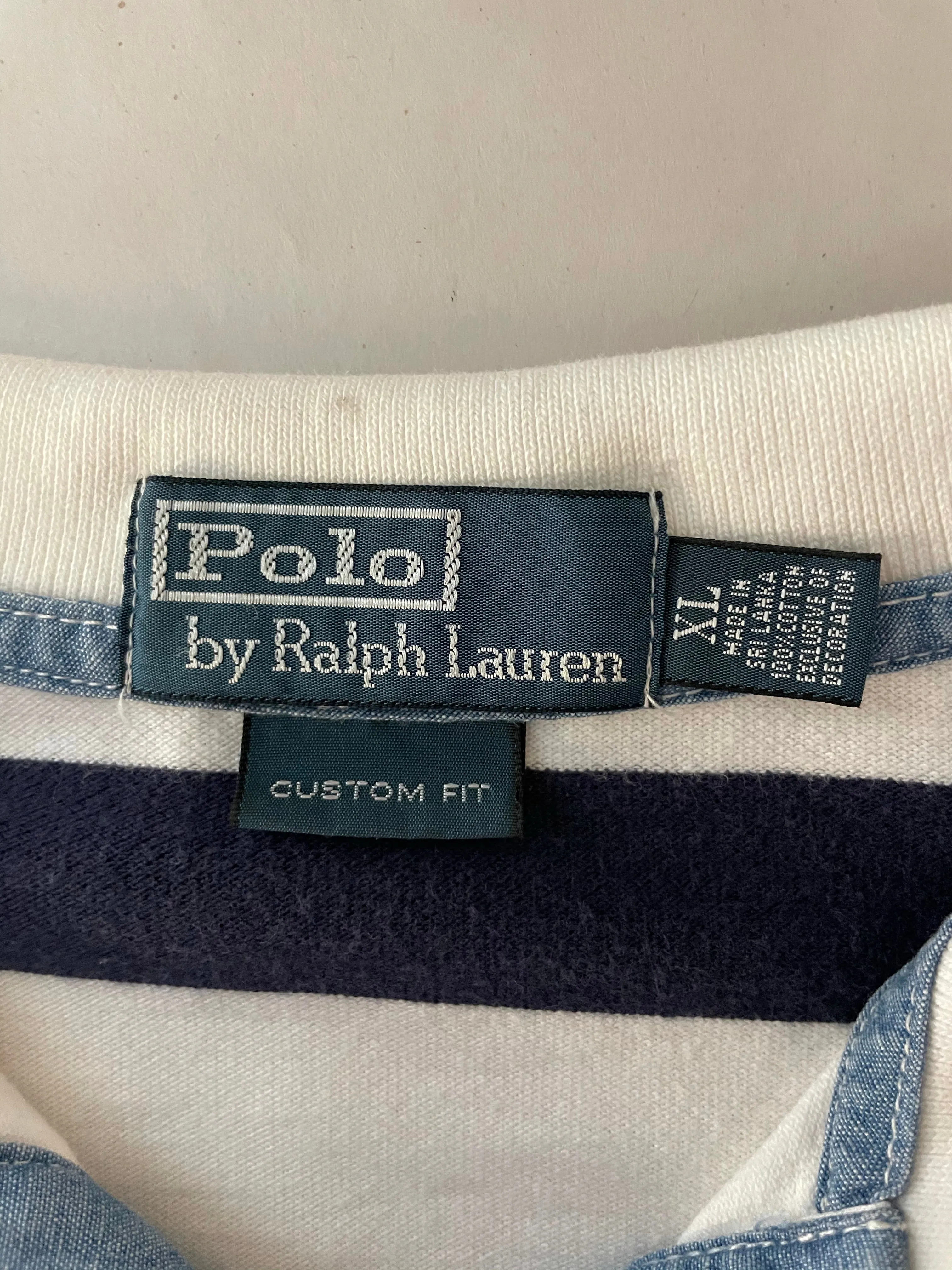 <€€*v Mens RALPH  LAUREN Custom Fit POLO Cotton Short Sleeve Shirt XL Blue Stripe