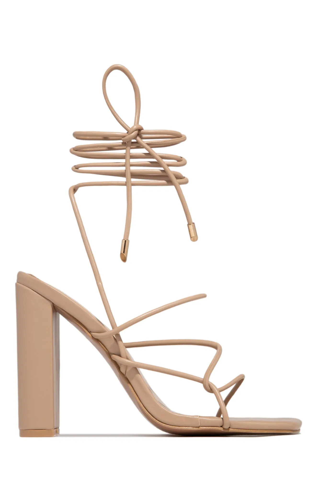 Luciana Lace Up Block High Heels - Gold