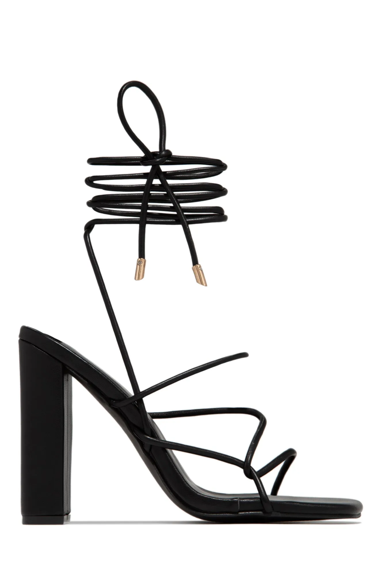 Luciana Lace Up Block High Heels - Gold