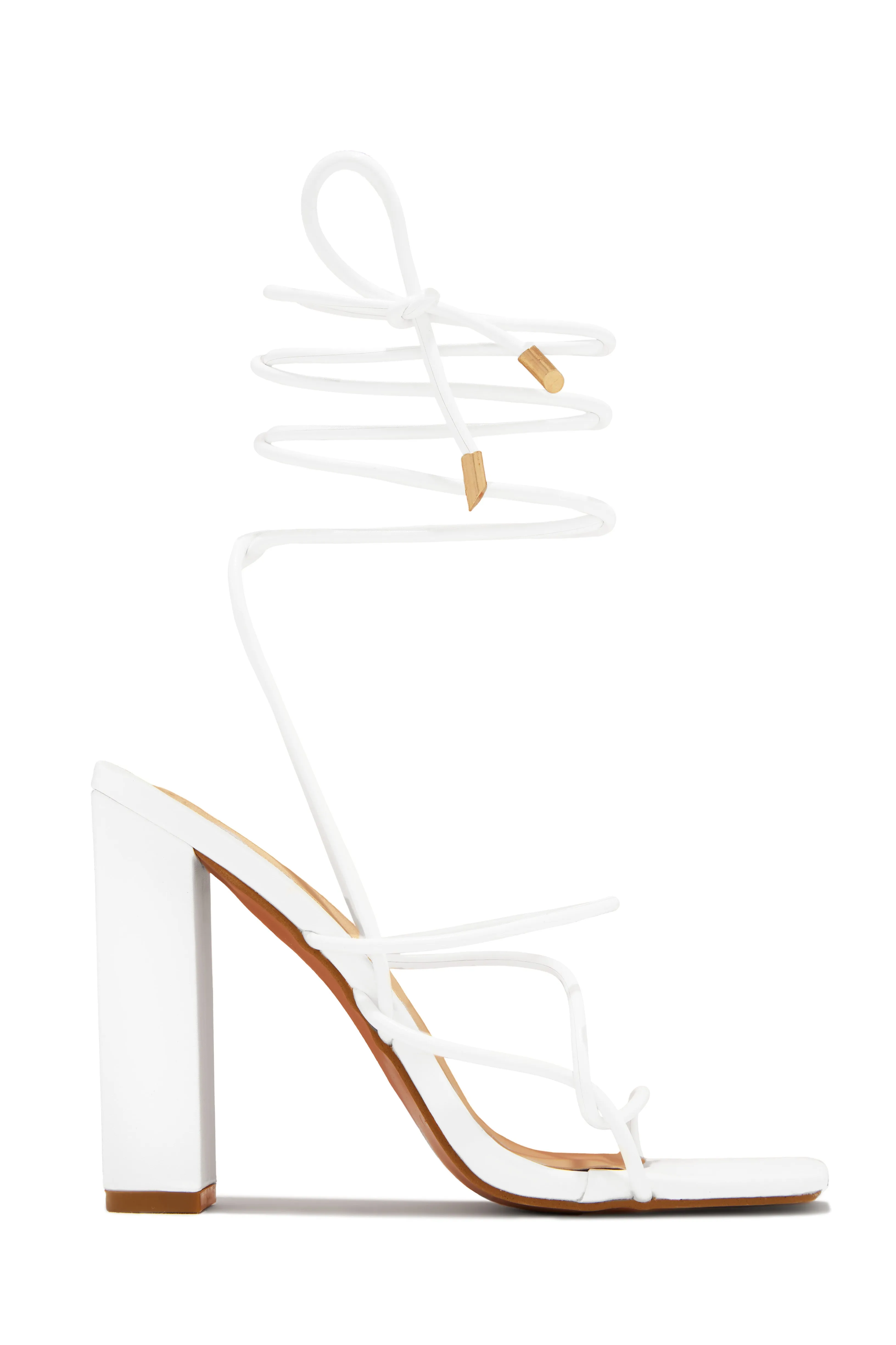 Luciana Lace Up Block High Heels - Gold