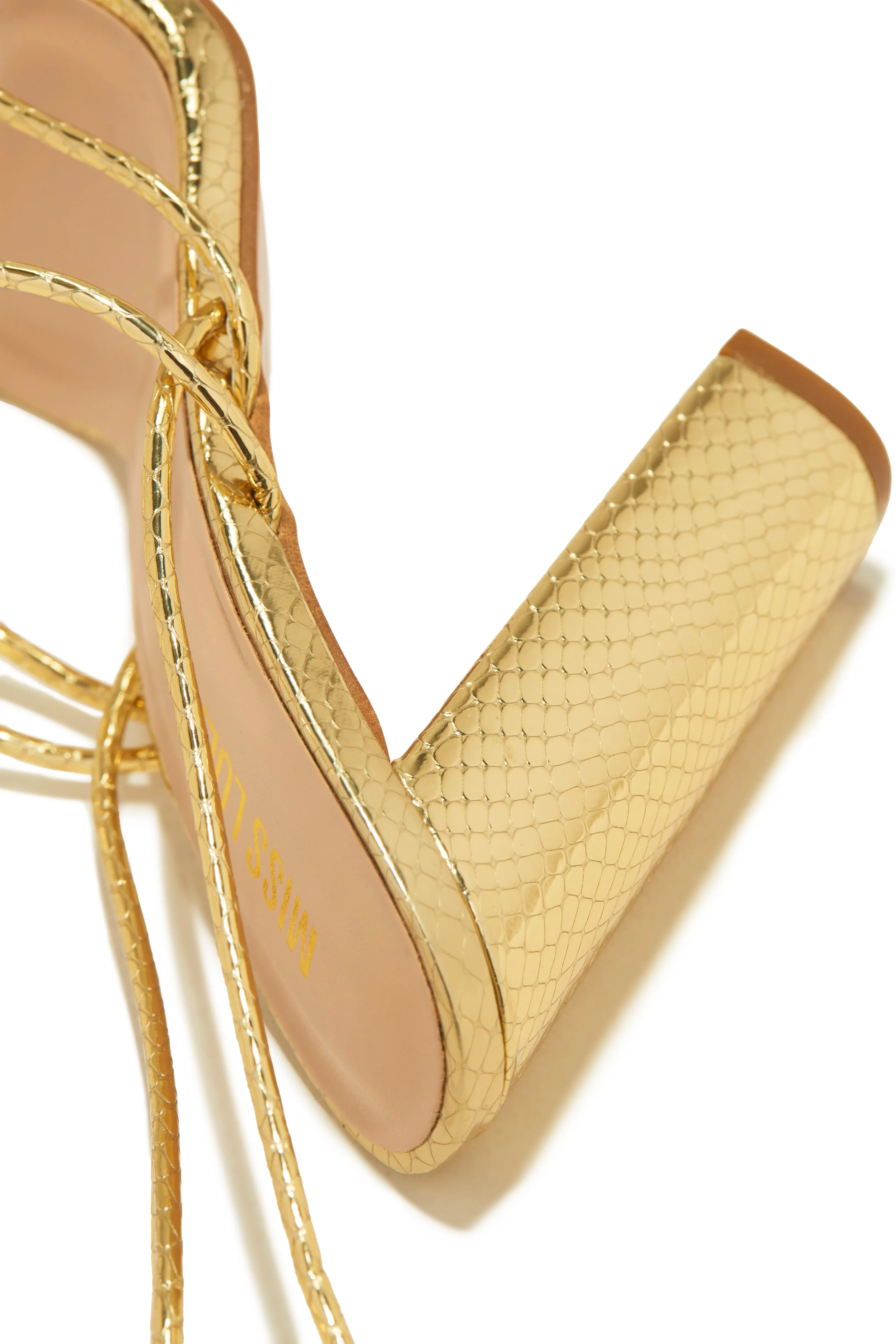 Luciana Lace Up Block High Heels - Gold