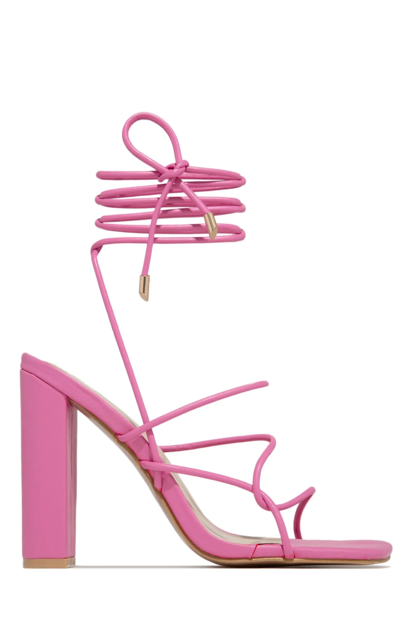 Luciana Lace Up Block High Heels - Gold