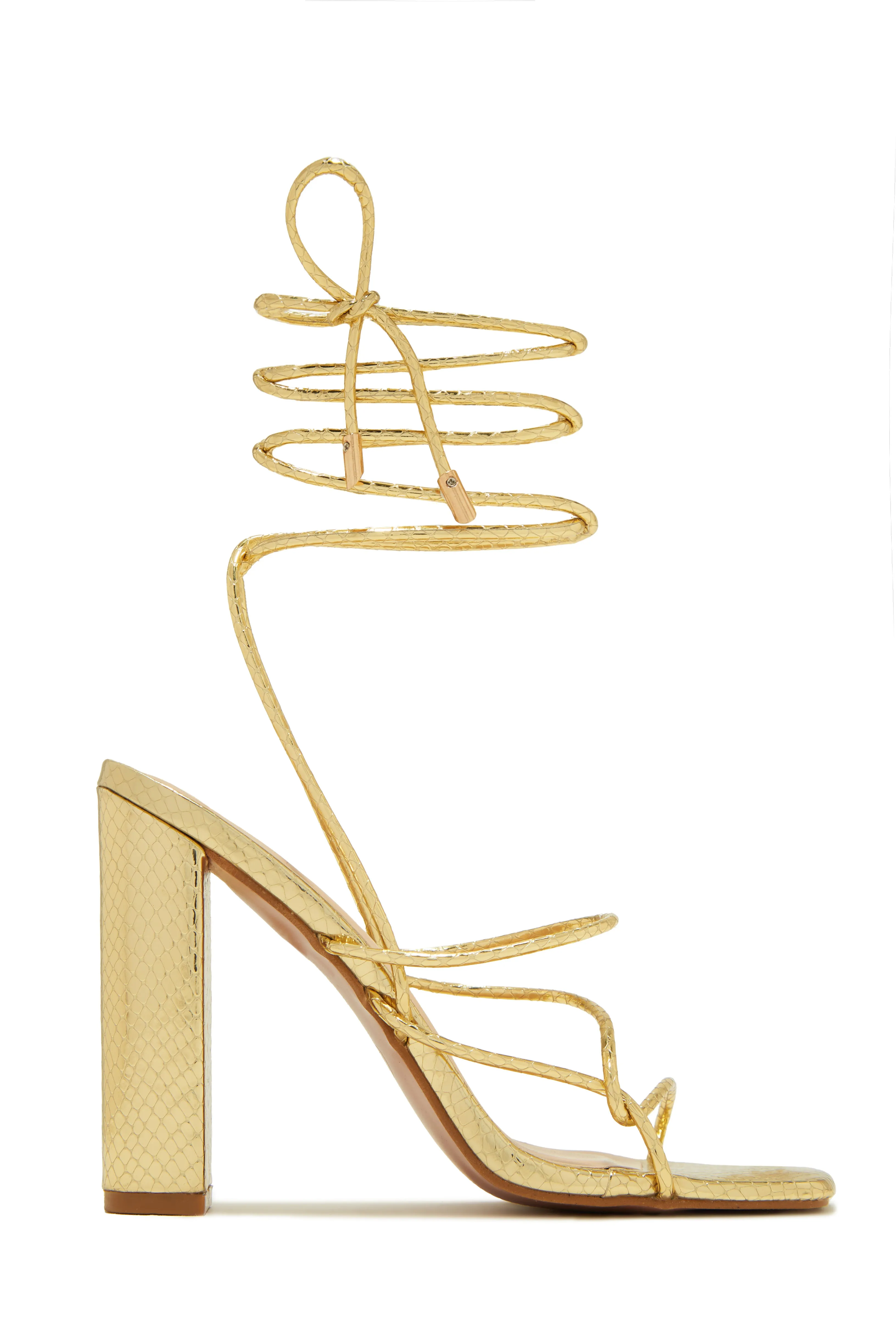 Luciana Lace Up Block High Heels - Gold