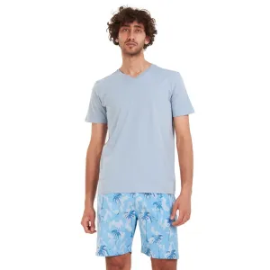 Men summer pajama set Light blue T-shirt   Light blue Palm short