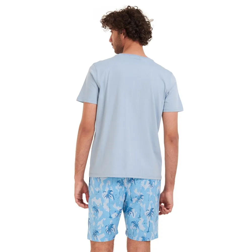 Men summer pajama set Light blue T-shirt   Light blue Palm short