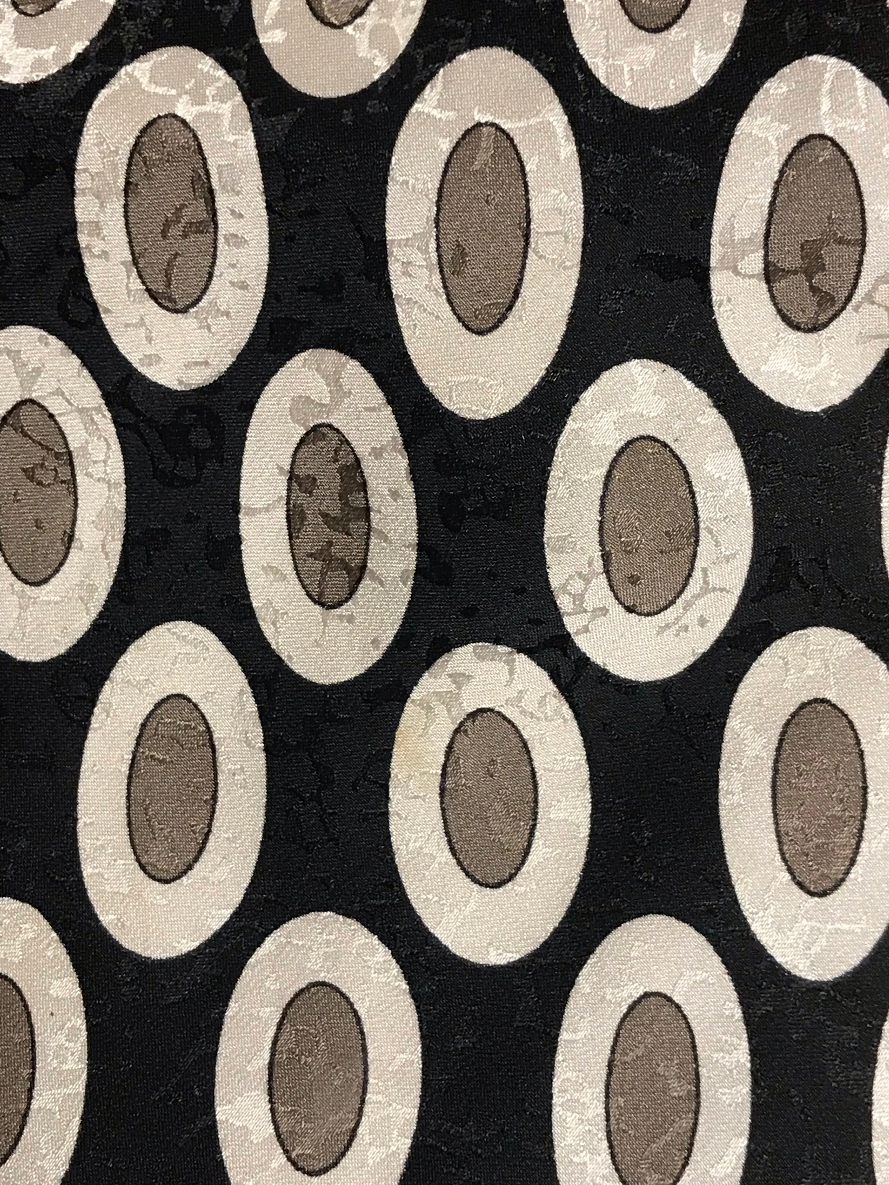 Mens BACHRACH Italy Silk Neckware Tie Necktie Geometric Ovals Brown Ivory on Black