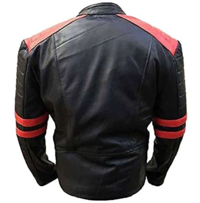 Men's Black & Red Color Brando Fashion Jacket, Men's Red Striped Leather Jacket