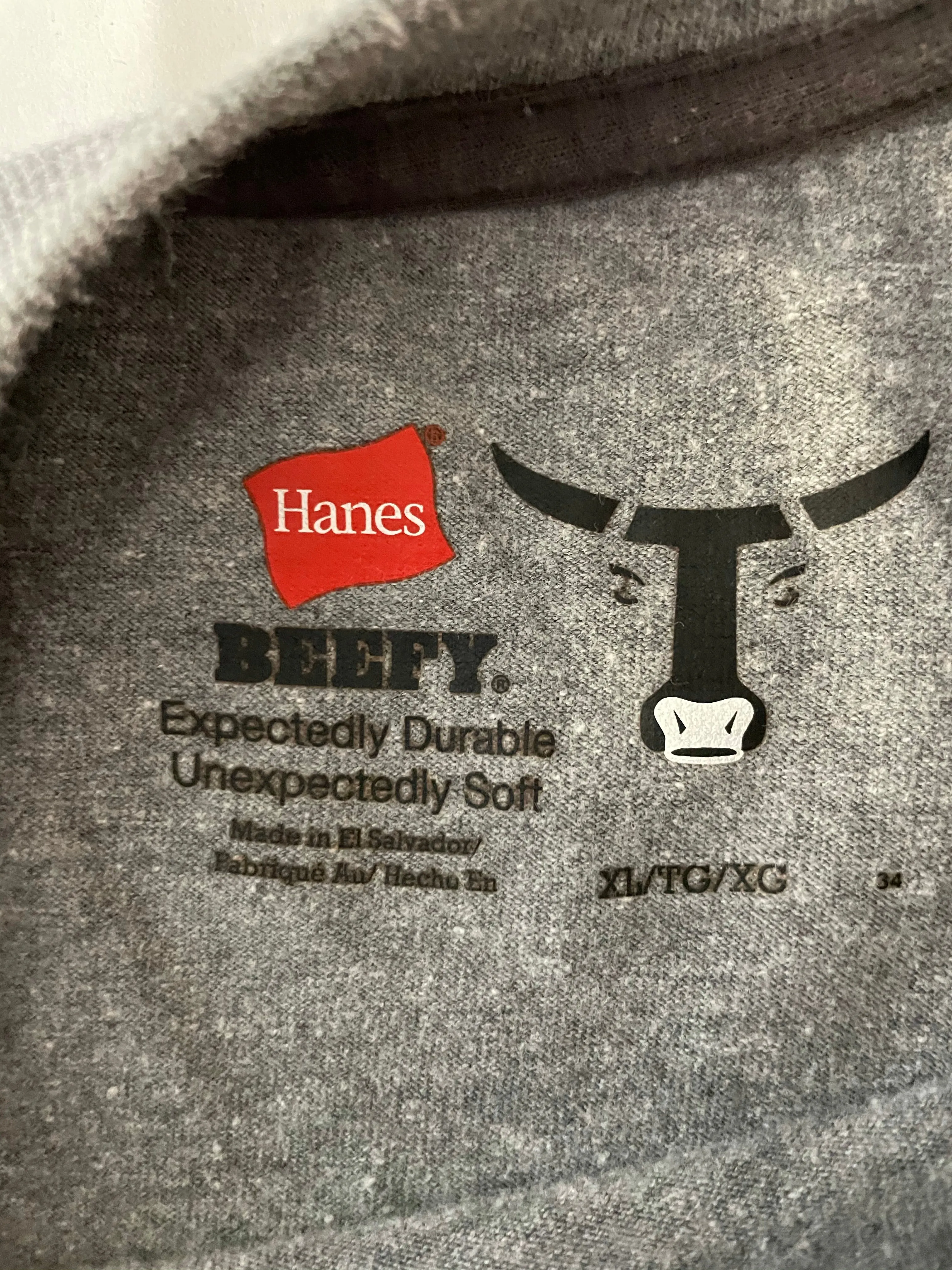 Mens HANES BEEFY Gray Cotton Tshirt Short Sleeve XLarge