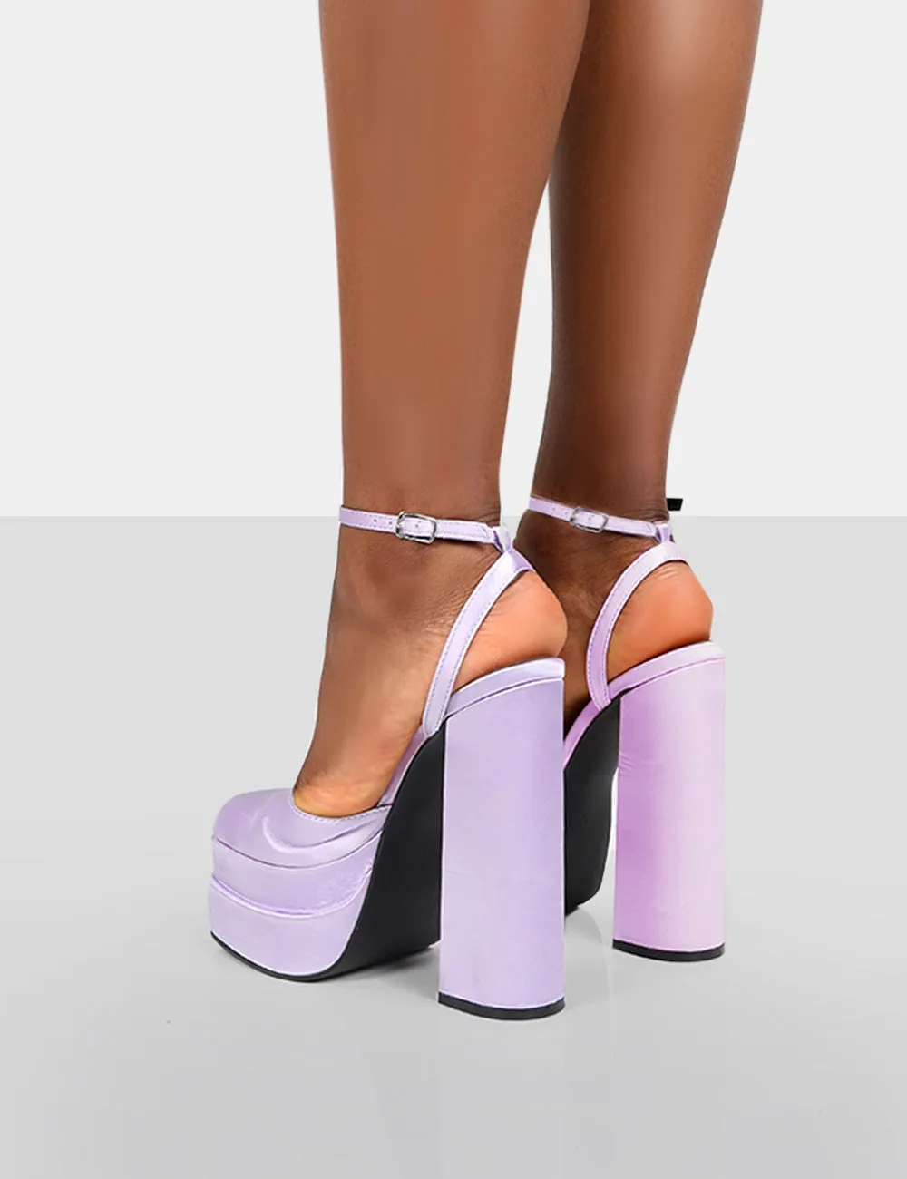 Moonchild Lavender Satin Closed Toe Statement Platform Block Heels