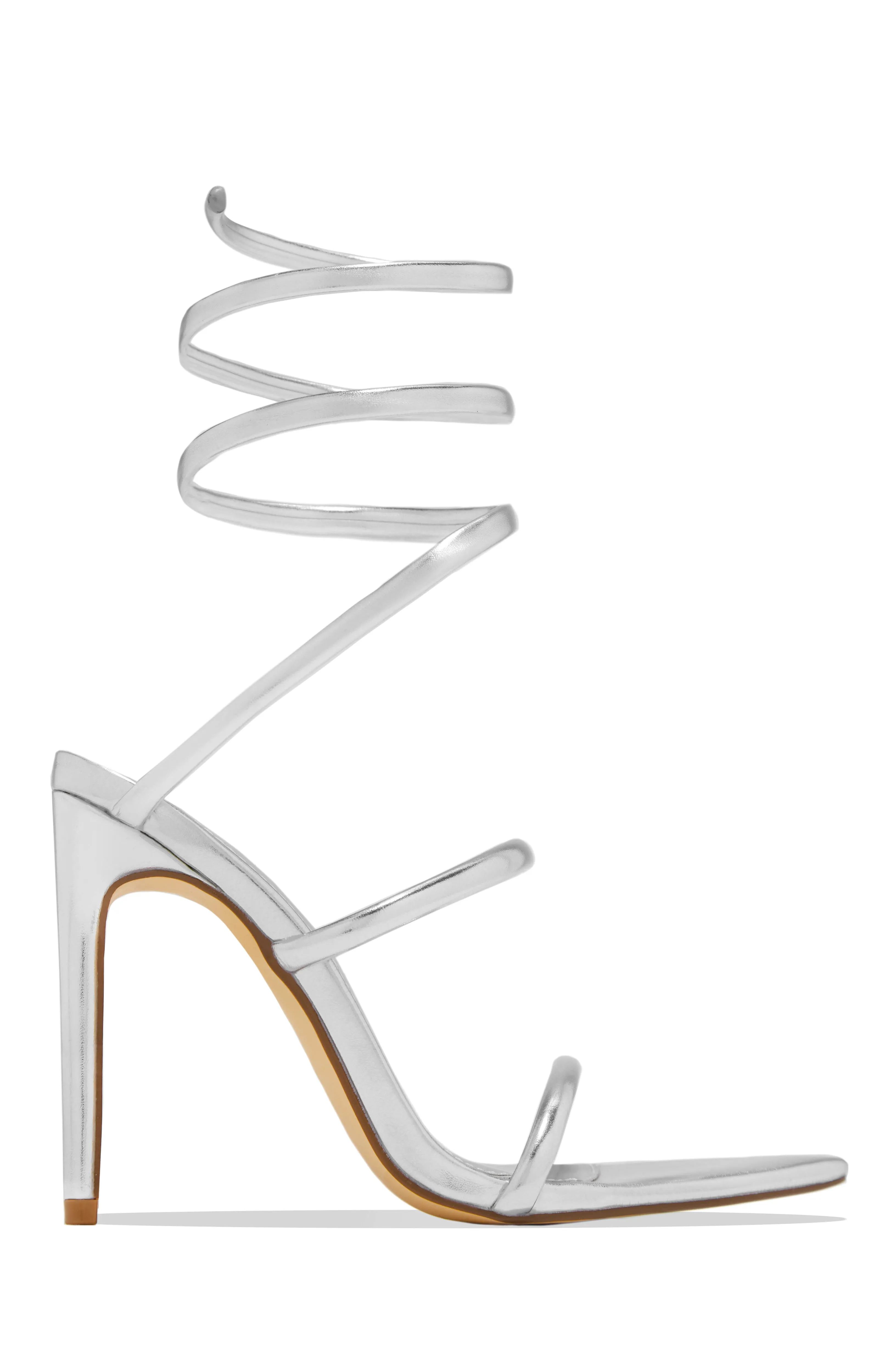 Nathalie Around The Ankle Coil High Heels - Silver