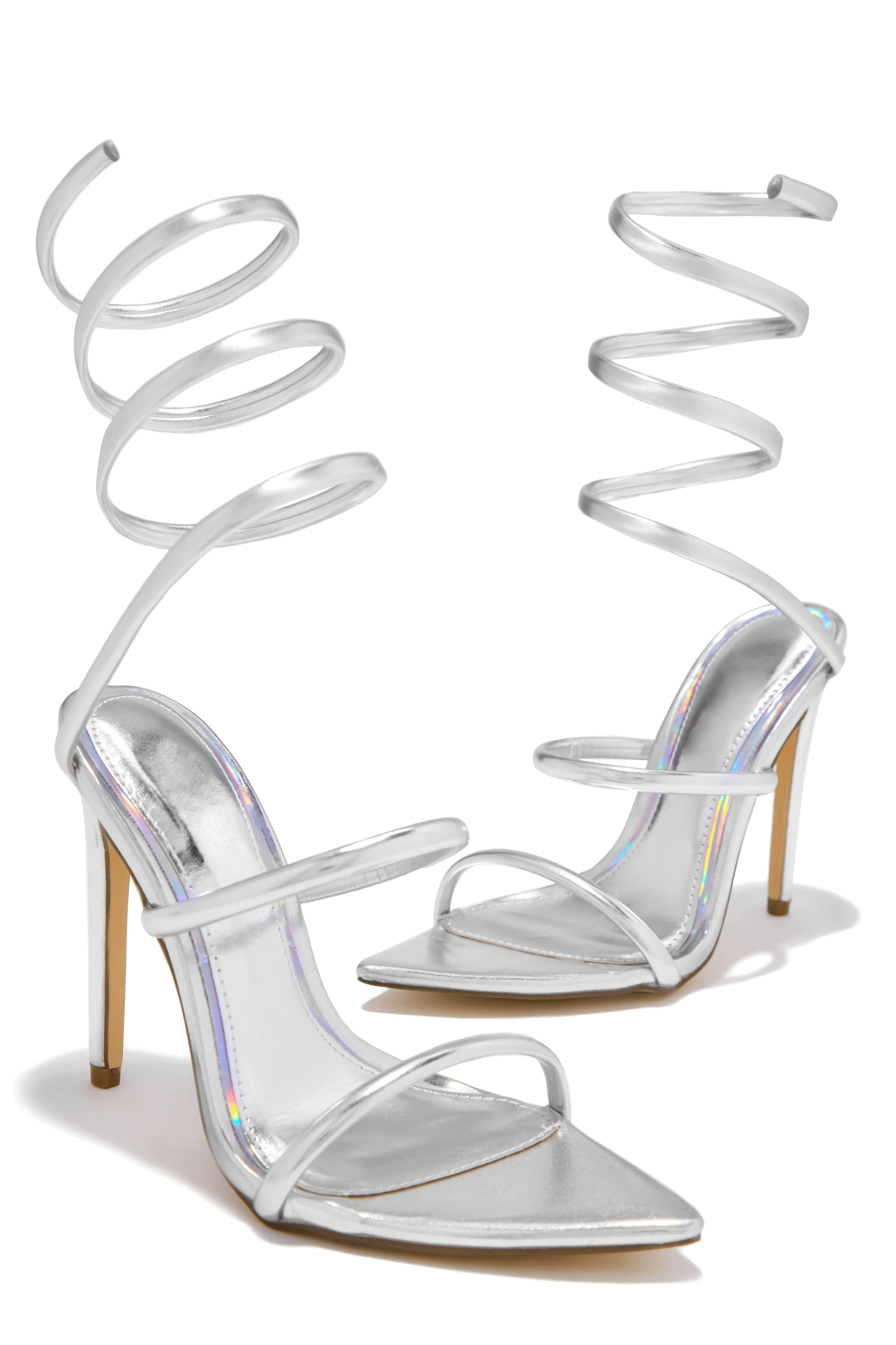 Nathalie Around The Ankle Coil High Heels - Silver