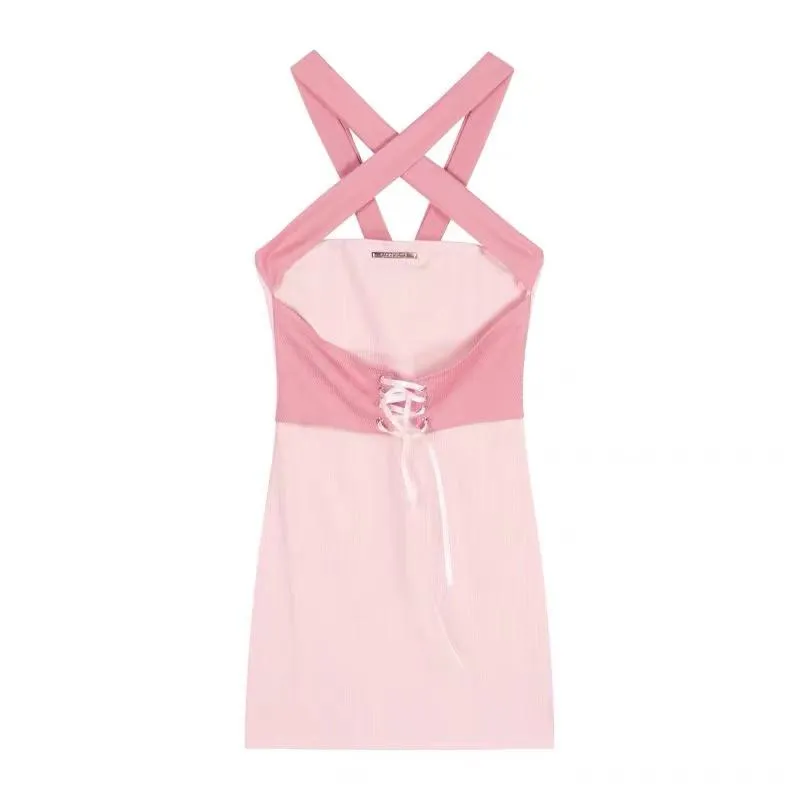 Off-Shoulder Cinched Waist Sleeveless Crossed Solid Hip-Hugging Dress