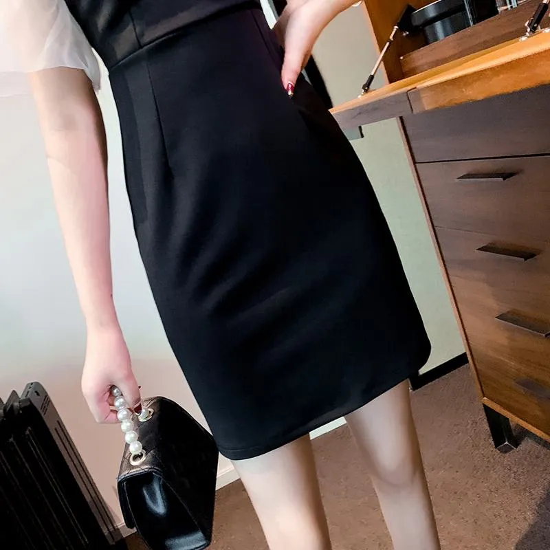 Off-Shoulder Hip-Hugging Patchwork Black Veil Dress